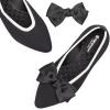 Frank Mully Women’s Wide Width Flat Shoes, Comfortable Pointed Toe Flats for Wide Feet(Black Bowknot)