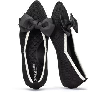 Frank Mully Women’s Wide Width Flat Shoes, Comfortable Pointed Toe Flats for Wide Feet(Black Bowknot)