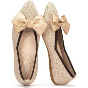 Frank Mully Women’s Wide Width Flat Shoes, Comfortable Pointed Toe Flats for Wide Feet(Ecru Knowknot)