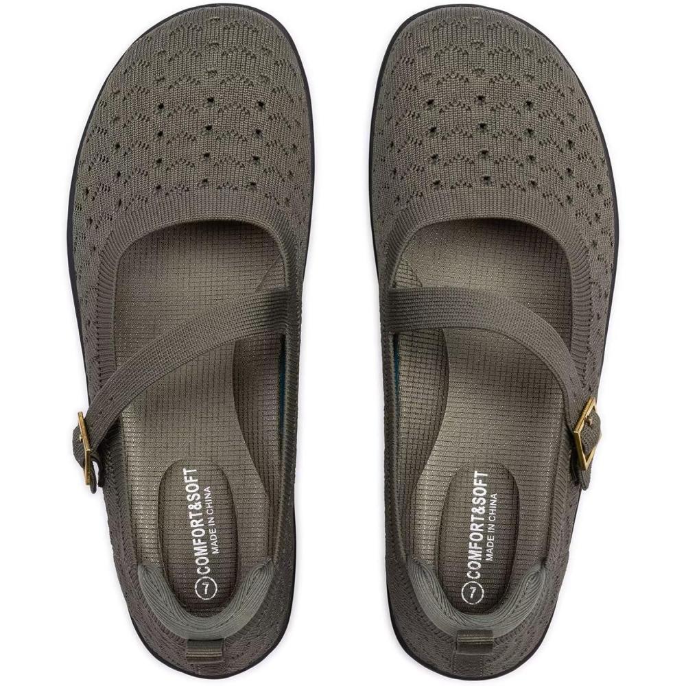 image:imageFrank Mully Womens Wide Width Flats Mary Jane Flat Comofortable Knit Ballet Flat Wide Toe Box Dress Shoes with Adjustable StrapsGreenMesh