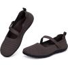 Frank Mully Women’s Wide Width Flats Mary Jane Flat Comofortable Knit Ballet Flat Wide Toe Box Dress Shoes with Adjustable Straps(Brown/Mesh)