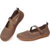 Frank Mully Women’s Wide Width Flats Mary Jane Flat Comofortable Knit Ballet Flat Wide Toe Box Dress Shoes with Adjustable Straps(Coffee)