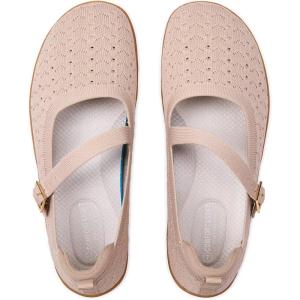 Frank Mully Women’s Wide Width Flats Mary Jane Flat Comofortable Knit Ballet Flat Wide Toe Box Dress Shoes with Adjustable Straps(Khaki/Mesh)