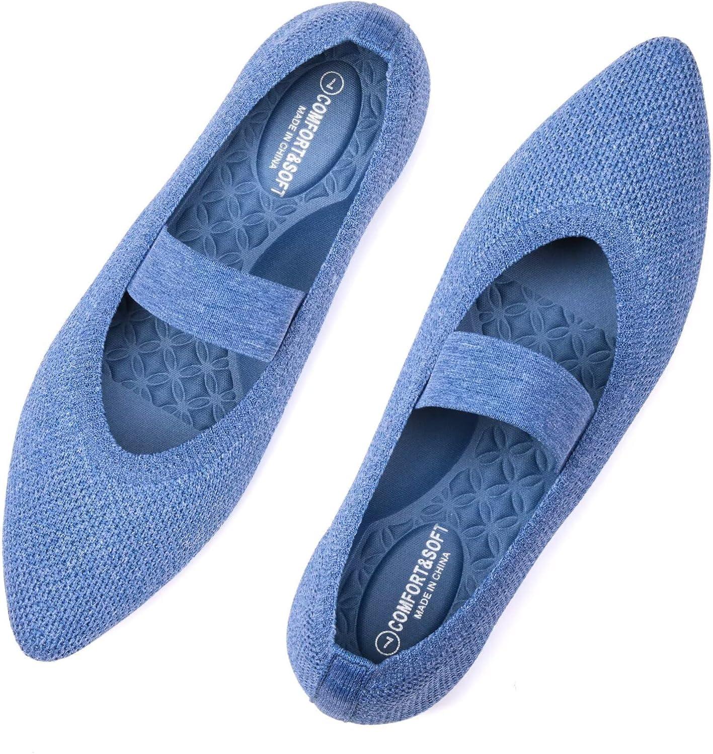 image:imageFrank Mully Womens Knit Flats PointedToe Shoes with Elastic Straps Ballerina Flat Shoes for Women Dressy6089blue