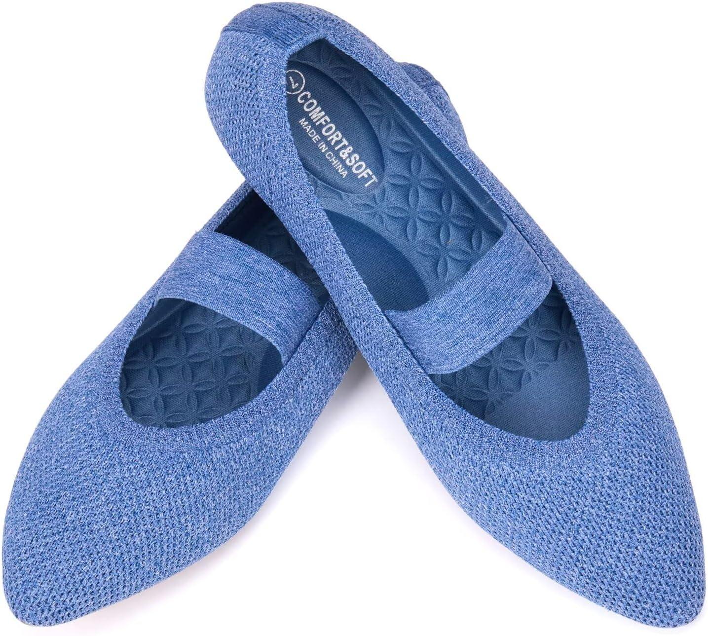 image:imageFrank Mully Womens Knit Flats PointedToe Shoes with Elastic Straps Ballerina Flat Shoes for Women Dressy6089blue
