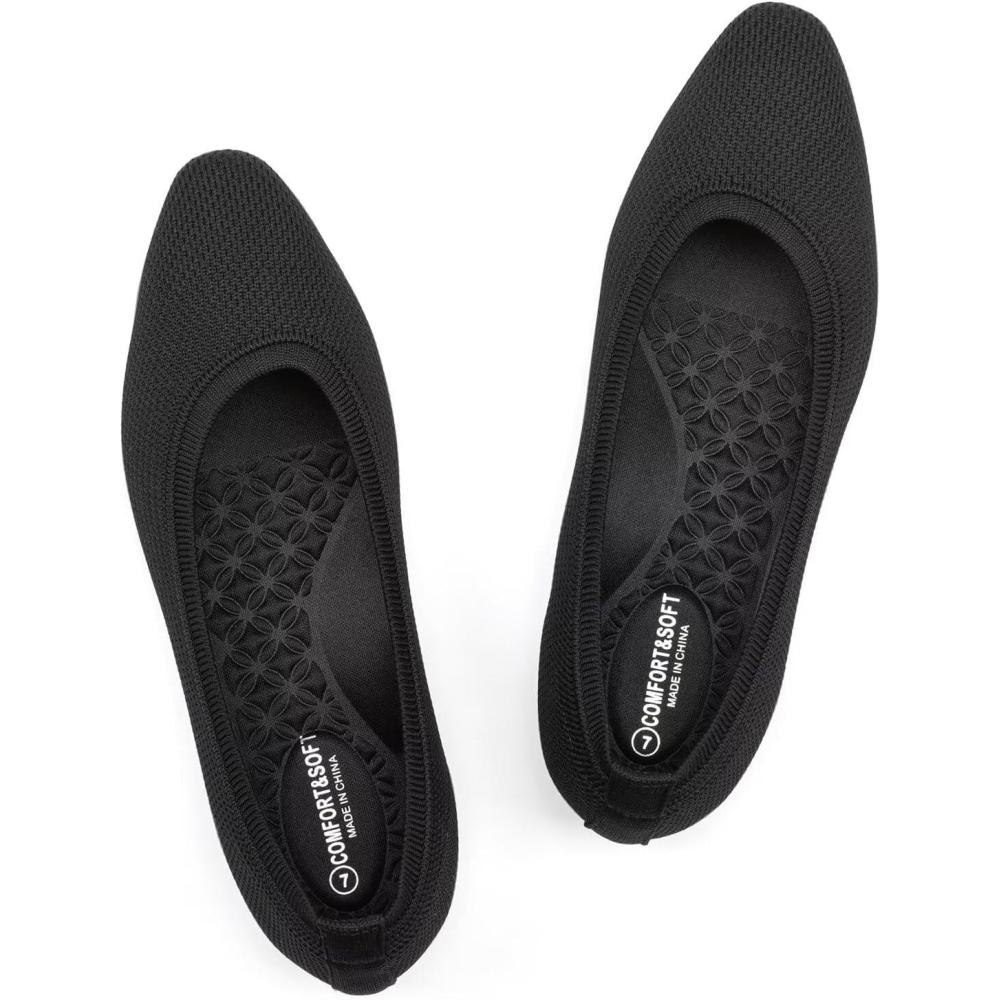 image:imageFRANK MULLY Womens Knit Ballet Flat Foldable Squared Toe Shoes SlipOn Dressy Flats Shoes Casual Business Work OfficeBlack