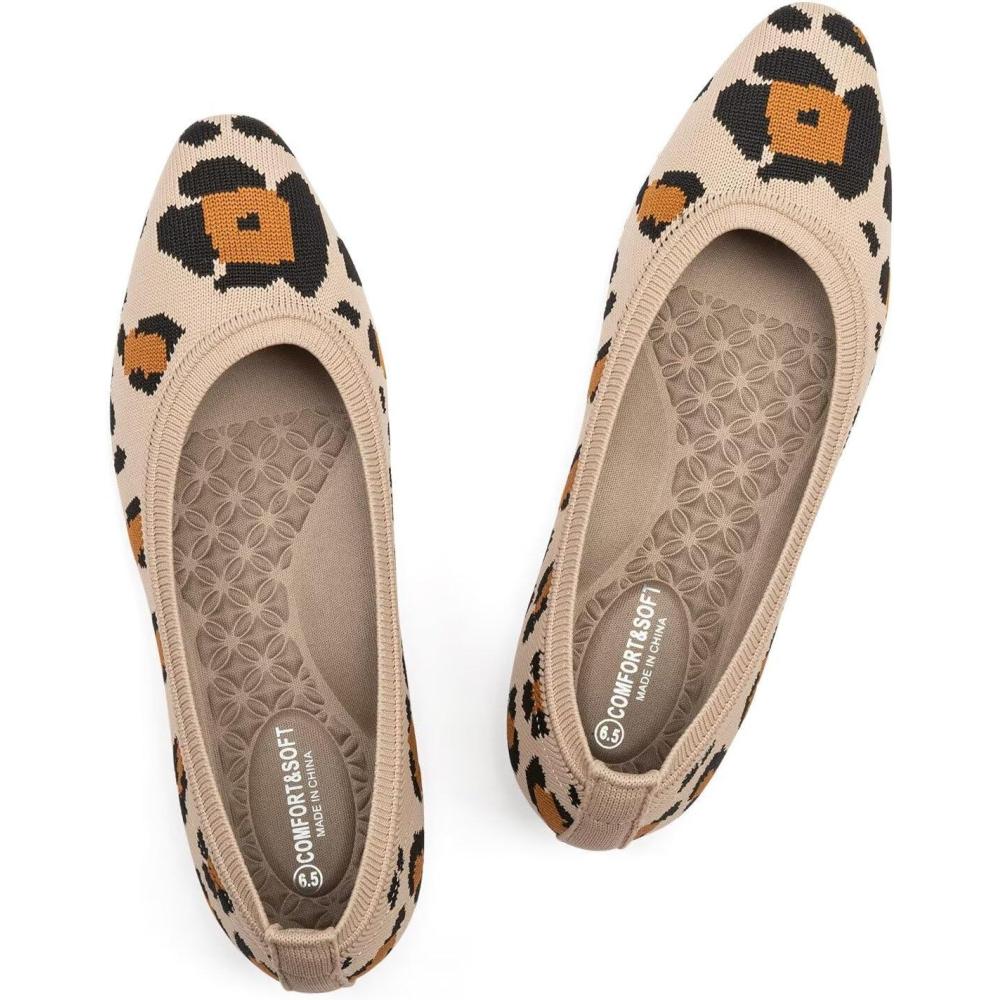 image:imageFRANK MULLY Womens Knit Ballet Flat Foldable Squared Toe Shoes SlipOn Dressy Flats Shoes Casual Business Work OfficeLeopard