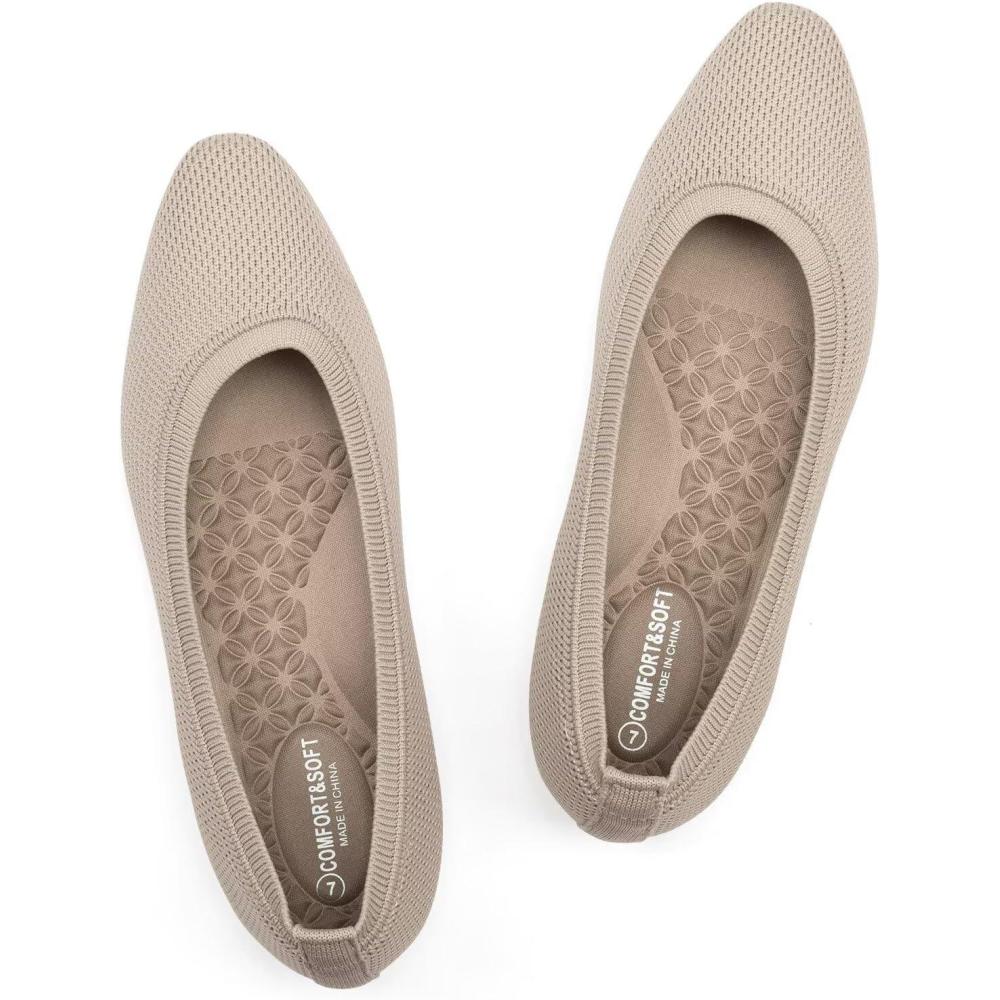image:imageFRANK MULLY Womens Knit Ballet Flat Foldable Squared Toe Shoes SlipOn Dressy Flats Shoes Casual Business Work OfficeNude