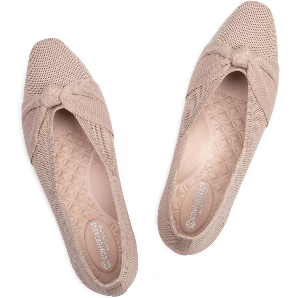 image:imageFrank Mully Womens Flats Square Toe Foldable Flat Shoes with Bow amp Arch Support Soft Knit SlipOn Comfort for Travel Work CommutingEcru