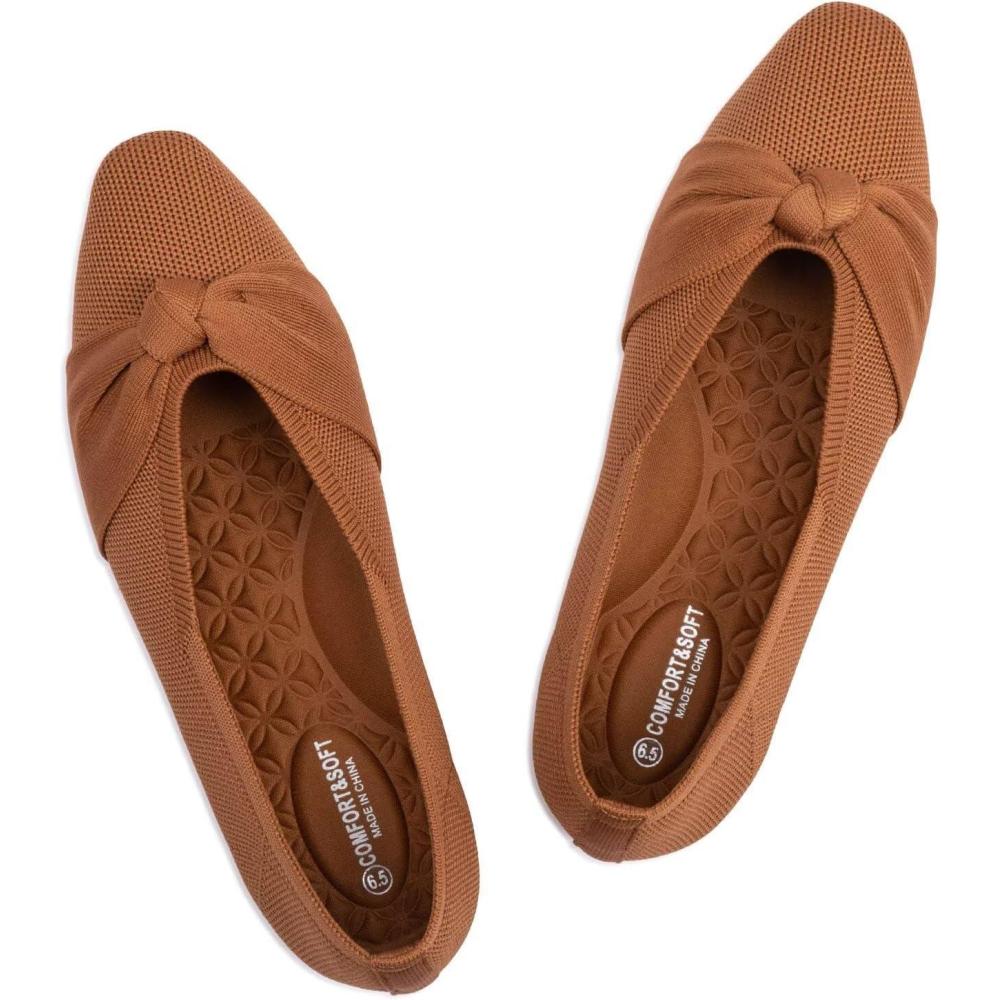 image:imageFrank Mully Womens Flats Square Toe Foldable Flat Shoes with Bow amp Arch Support Soft Knit SlipOn Comfort for Travel Work CommutingOrange
