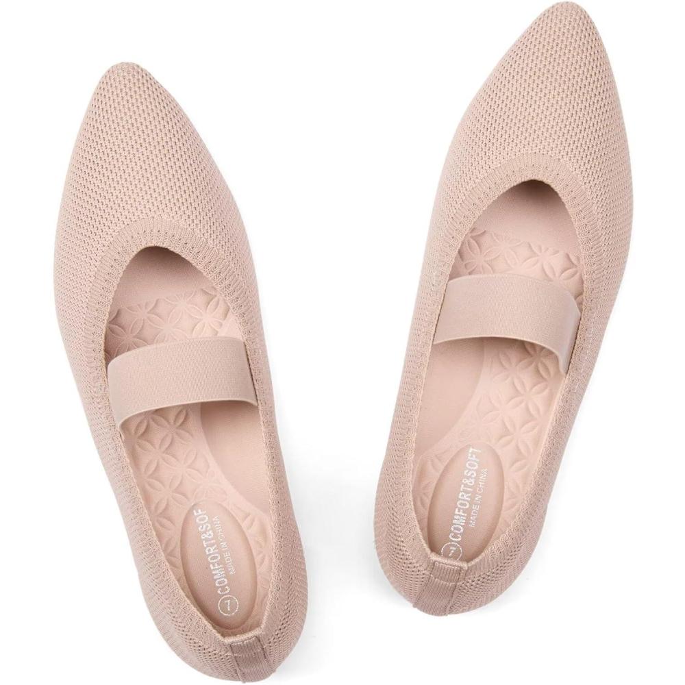image:imageFrank Mully Womens Knit Flats PointedToe Shoes with Elastic Straps Ballerina Flat Shoes for Women Dressy6089ecru