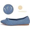 Frank Mully Women’s Flats, Square Toe Foldable Flat Shoes with Bow & Arch Support, Soft Knit Slip-On Comfort for Travel, Work, Commuting(Blue)