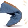 Frank Mully Women’s Flats, Square Toe Foldable Flat Shoes with Bow & Arch Support, Soft Knit Slip-On Comfort for Travel, Work, Commuting(Blue)