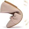 Frank Mully Women’s Flats, Square Toe Foldable Flat Shoes with Bow & Arch Support, Soft Knit Slip-On Comfort for Travel, Work, Commuting(Ecru)