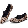 Frank Mully Womens Knit Flats Pointed-Toe Shoes with Elastic Straps Ballerina Flat Shoes for Women Dressy(6089leopard)