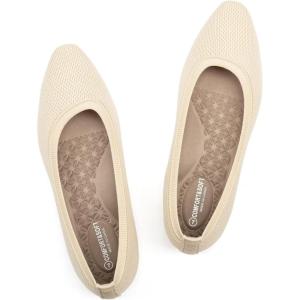 FRANK MULLY Women’s Knit Ballet Flat Foldable Squared Toe Shoes Slip-On Dressy Flats Shoes Casual Business Work Office(Almond)