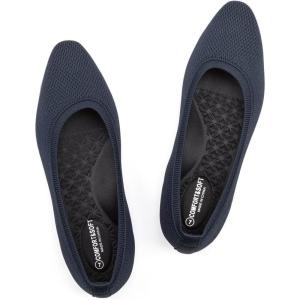 FRANK MULLY Women’s Knit Ballet Flat Foldable Squared Toe Shoes Slip-On Dressy Flats Shoes Casual Business Work Office(Navy)