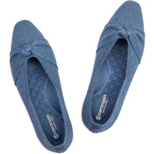 Frank Mully Women’s Flats, Square Toe Foldable Flat Shoes with Bow & Arch Support, Soft Knit Slip-On Comfort for Travel, Work, Commuting(Blue)