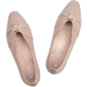 Frank Mully Women’s Flats, Square Toe Foldable Flat Shoes with Bow & Arch Support, Soft Knit Slip-On Comfort for Travel, Work, Commuting(Ecru)