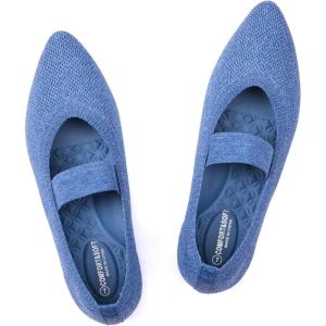 Frank Mully Womens Knit Flats Pointed-Toe Shoes with Elastic Straps Ballerina Flat Shoes for Women Dressy(6089blue)