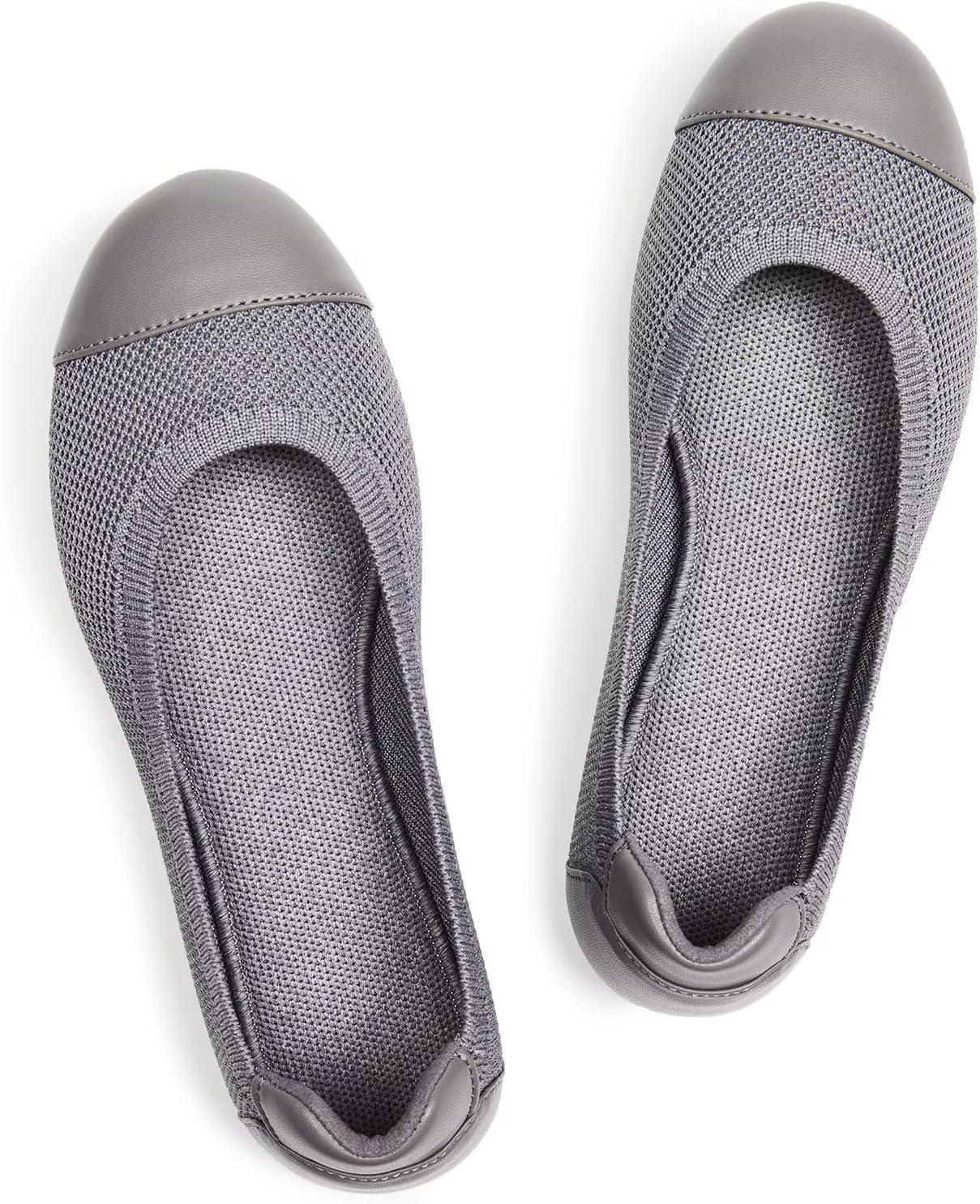 image:imageFrank Mully Womens Ballet Flats Round Toe Walking Flats Slip On Work Shoes Knitted Flats Shoes for Woman Soft Lightweight6045grey