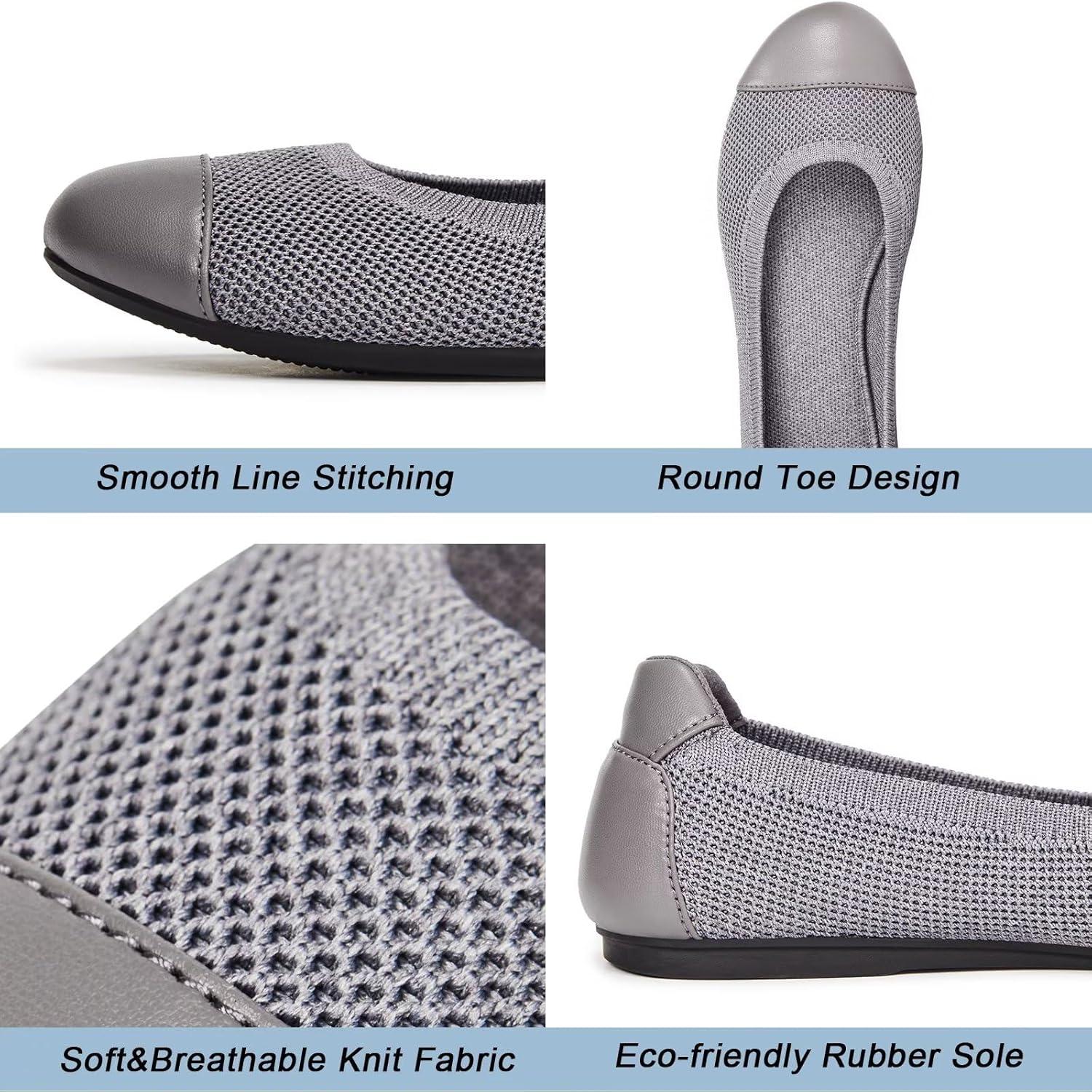 image:imageFrank Mully Womens Ballet Flats Round Toe Walking Flats Slip On Work Shoes Knitted Flats Shoes for Woman Soft Lightweight6045grey