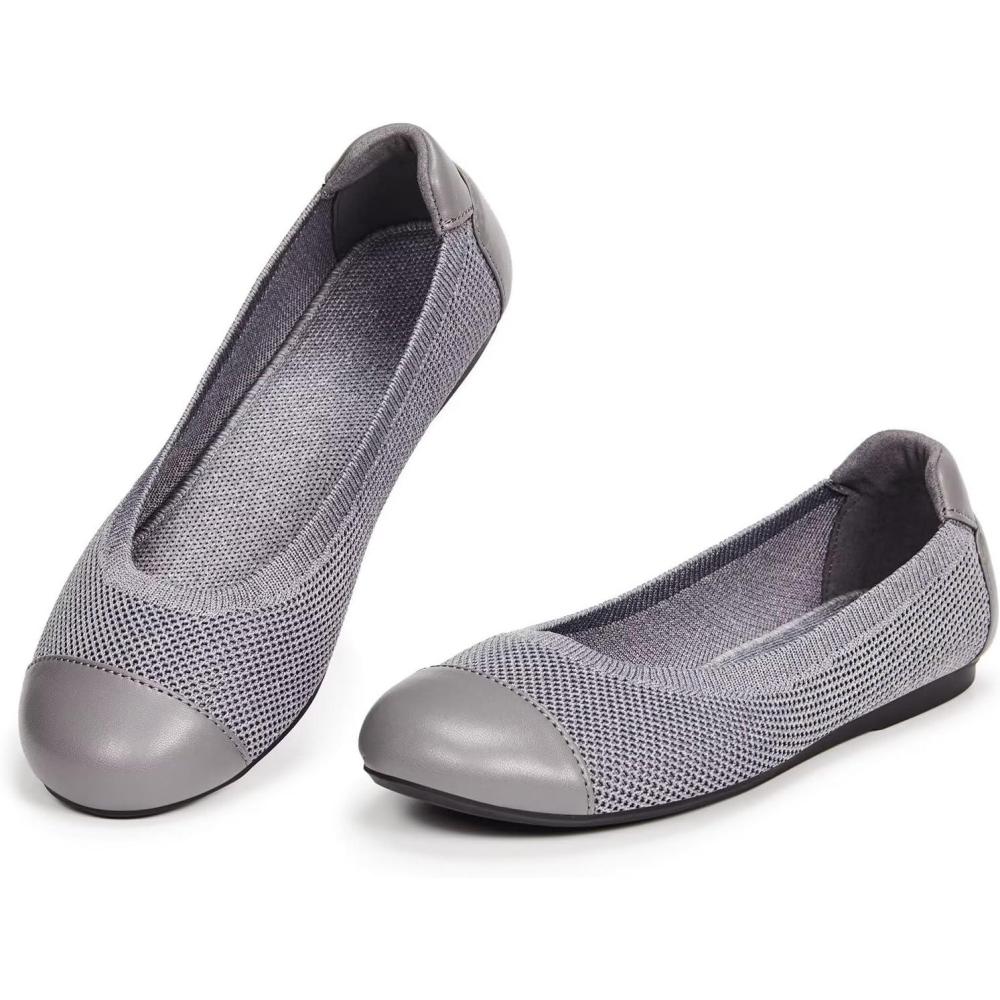 image:imageFrank Mully Womens Ballet Flats Round Toe Walking Flats Slip On Work Shoes Knitted Flats Shoes for Woman Soft Lightweight6045grey