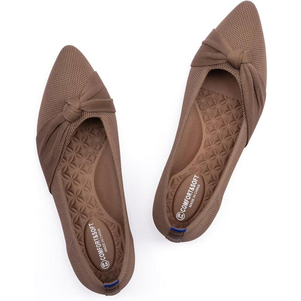 image:imageFrank Mully Womens Pointed Toe Flats Knit Dress Shoes Comfort Women Shoes SoftableBrown With Bowknot