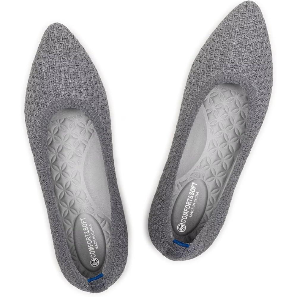 image:imageFrank Mully Womens Pointed Toe Flats Knit Dress Shoes Comfort Women Shoes SoftableGrey Plaid