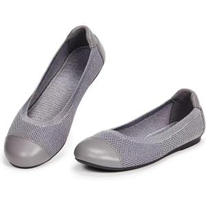 Frank Mully Women’s Ballet Flats Round Toe Walking Flats Slip On Work Shoes Knitted Flats Shoes for Woman Soft Lightweight(6045grey)
