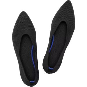 Frank Mully Womens Pointed Toe Flats Knit Dress Shoes Comfort Women Shoes Softable(Black Solid)