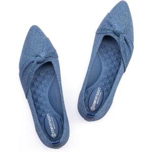 Frank Mully Womens Pointed Toe Flats Knit Dress Shoes Comfort Women Shoes Softable(Blue With Bowknot)