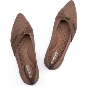Frank Mully Womens Pointed Toe Flats Knit Dress Shoes Comfort Women Shoes Softable(Brown With Bowknot)