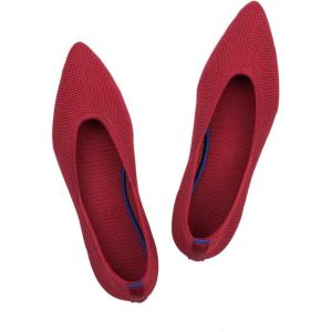 Frank Mully Womens Pointed Toe Flats Knit Dress Shoes Comfort Women Shoes Softable(Chili Red)