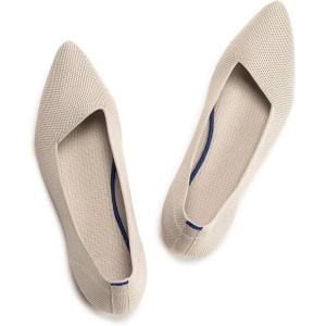Frank Mully Womens Pointed Toe Flats Knit Dress Shoes Comfort Women Shoes Softable(Ecru)