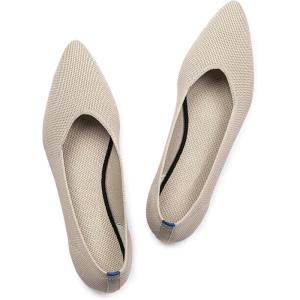 Frank Mully Womens Pointed Toe Flats Knit Dress Shoes Comfort Women Shoes Softable(Ecru Solid)