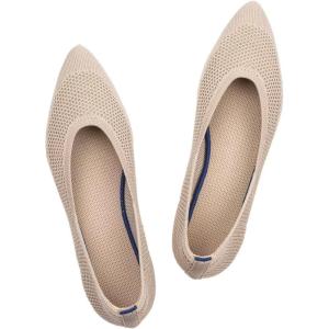Frank Mully Womens Pointed Toe Flats Knit Dress Shoes Comfort Women Shoes Softable(Ecru/Mesh)