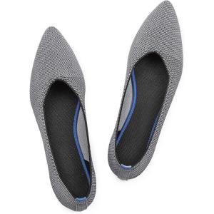 Frank Mully Womens Pointed Toe Flats Knit Dress Shoes Comfort Women Shoes Softable(Grey Solid)