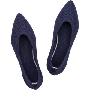 Frank Mully Womens Pointed Toe Flats Knit Dress Shoes Comfort Women Shoes Softable(Maritime Navy)
