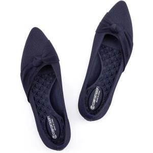 Frank Mully Womens Pointed Toe Flats Knit Dress Shoes Comfort Women Shoes Softable(Navy With Bowknot)