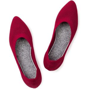 Frank Mully Womens Pointed Toe Flats Knit Dress Shoes Comfort Women Shoes Softable(Red)