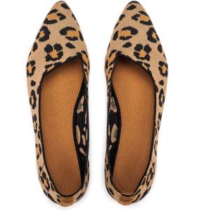 Frank Mully Womens Pointed Toe Flats Knit Dress Shoes Comfort Women Shoes Softable(Yellow Leopard)