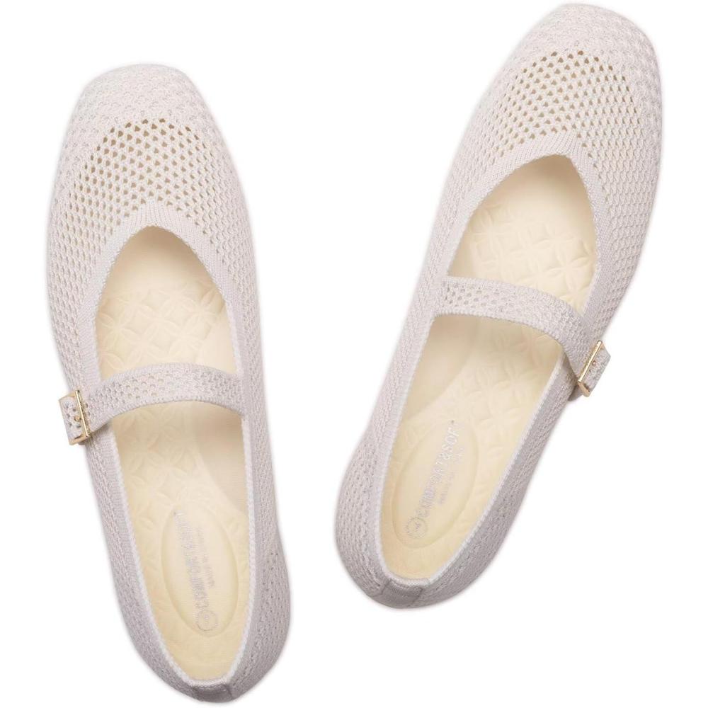 image:imageFrank Mully Womens Casual Flat Shoes Square Toe Shoes Knitted Mesh Flat Comfort Work Flat Shoes for Daily WashableBeige Mesh