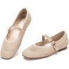 Frank Mully Womens Casual Flat Shoes Square Toe Shoes Knitted Mesh Flat Comfort Work Flat Shoes for Daily Washable(Ecru Mesh)