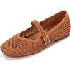 Frank Mully Womens Casual Flat Shoes Square Toe Shoes Knitted Mesh Flat Comfort Work Flat Shoes for Daily Washable(Orange Mesh)