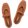 Frank Mully Womens Casual Flat Shoes Square Toe Shoes Knitted Mesh Flat Comfort Work Flat Shoes for Daily Washable(Orange Mesh)