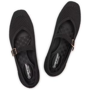 Frank Mully Womens Casual Flat Shoes Square Toe Shoes Knitted Mesh Flat Comfort Work Flat Shoes for Daily Washable(Black Mesh)