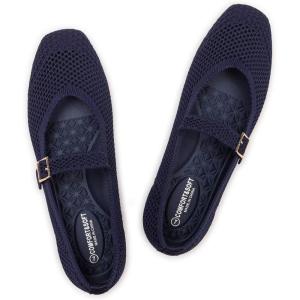 Frank Mully Womens Casual Flat Shoes Square Toe Shoes Knitted Mesh Flat Comfort Work Flat Shoes for Daily Washable(Navy Mesh)