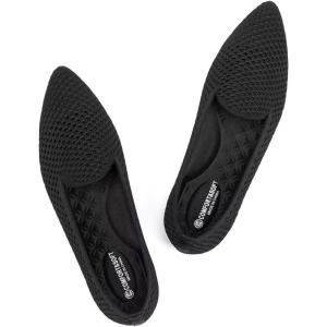 Frank Mully Womens Pointed Toe Flats Comfort Loafes Slip On Shoes for Woman Low Wedge Knit Dress Shoes for Work(Black)