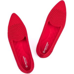 Frank Mully Womens Pointed Toe Flats Comfort Loafes Slip On Shoes for Woman Low Wedge Knit Dress Shoes for Work(Red)